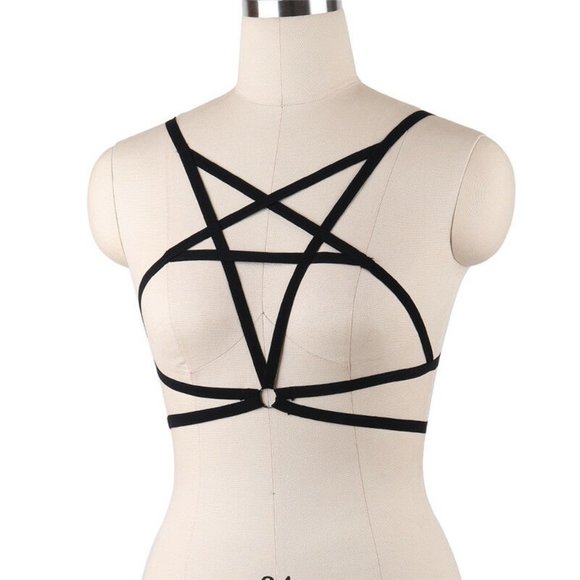 Black Strappy Star Harness Bralette O/S - Picture 5 of 8